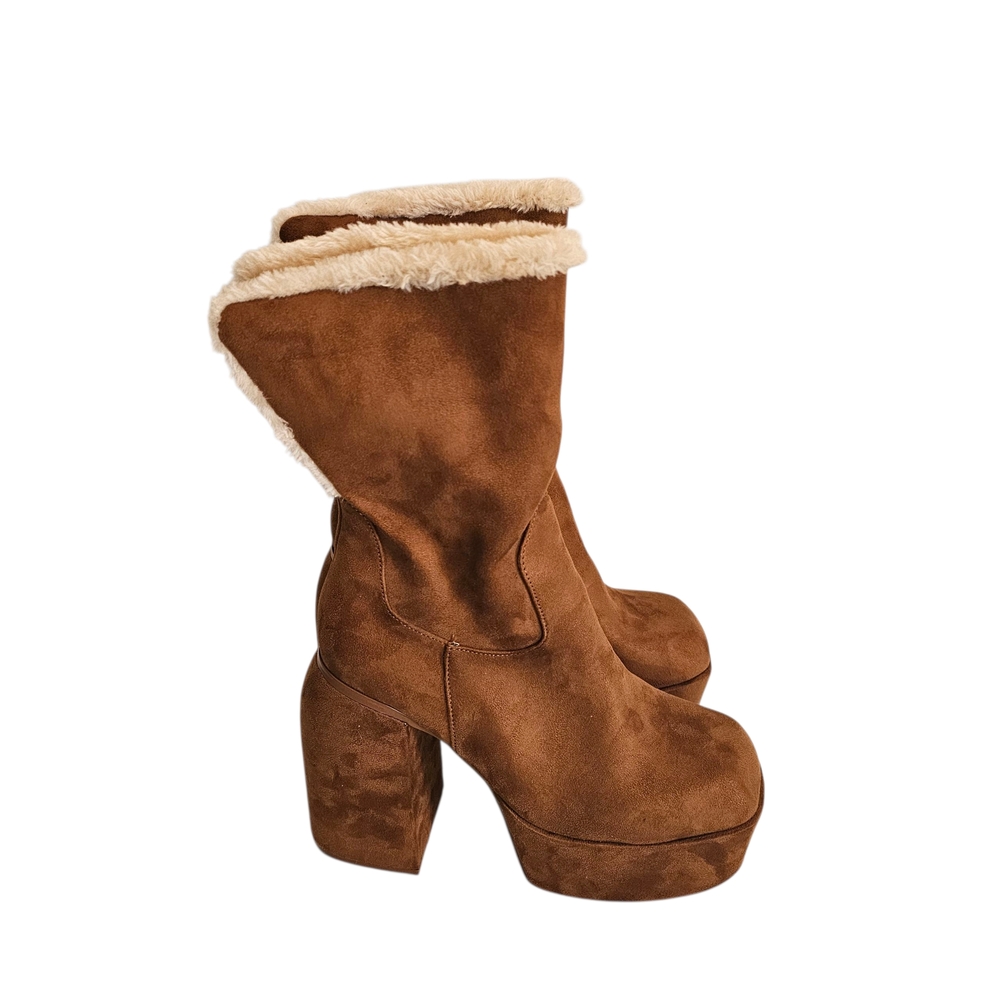 EGO Reckless Women's Suede Chunky Pull On Block Heel Platform Boots Size: 11